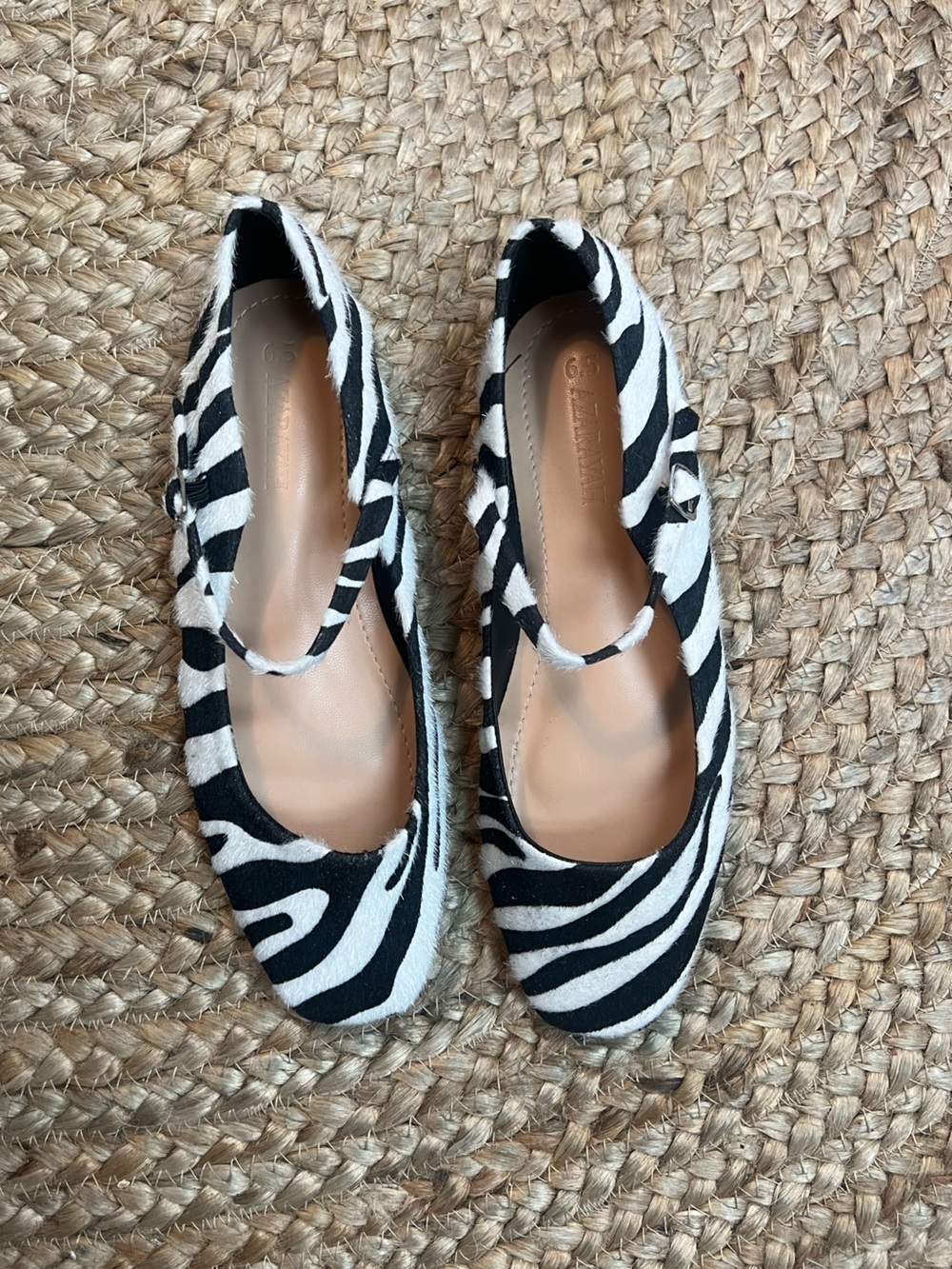 Zebra Print Mary Jane Flats - Black & White - Picture 2 of 9